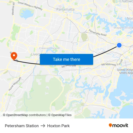 Petersham Station to Hoxton Park map