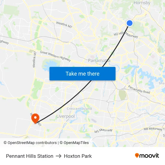 Pennant Hills Station to Hoxton Park map