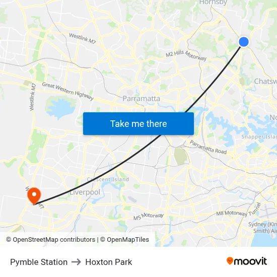 Pymble Station to Hoxton Park map
