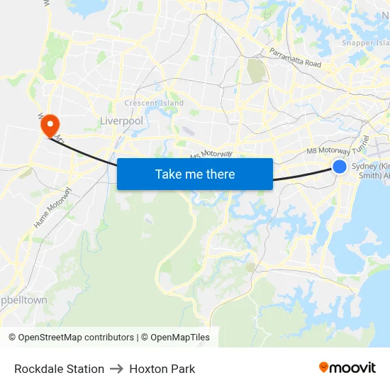 Rockdale Station to Hoxton Park map