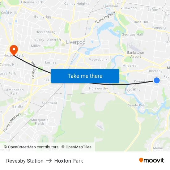Revesby Station to Hoxton Park map