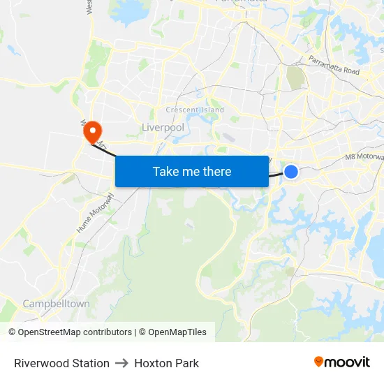 Riverwood Station to Hoxton Park map