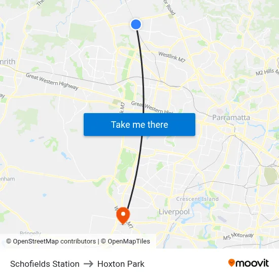 Schofields Station to Hoxton Park map