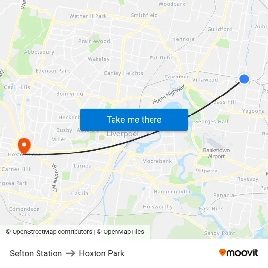 Sefton Station to Hoxton Park map