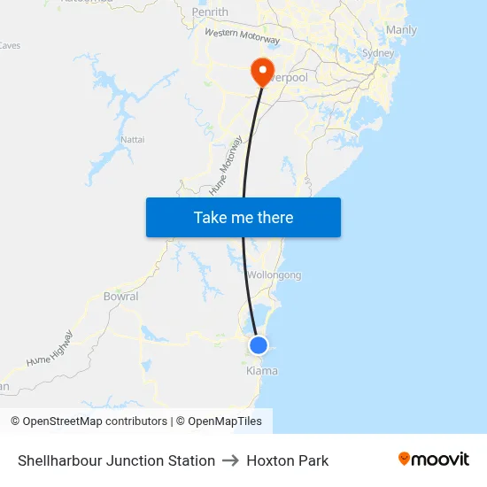 Shellharbour Junction Station to Hoxton Park map