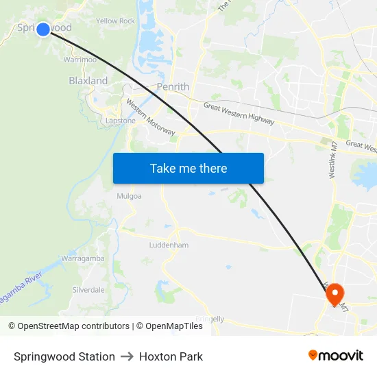 Springwood Station to Hoxton Park map