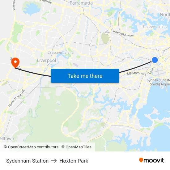 Sydenham Station to Hoxton Park map