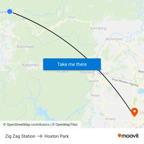 Zig Zag Station to Hoxton Park map