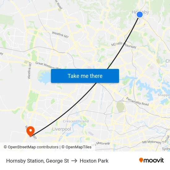 Hornsby Station, George St to Hoxton Park map