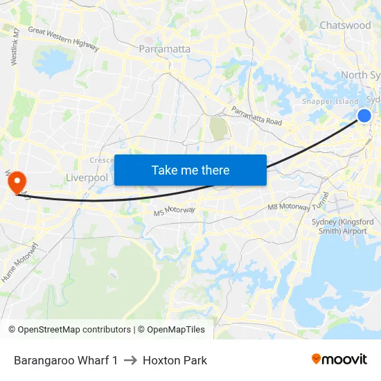 Barangaroo Wharf 1 to Hoxton Park map