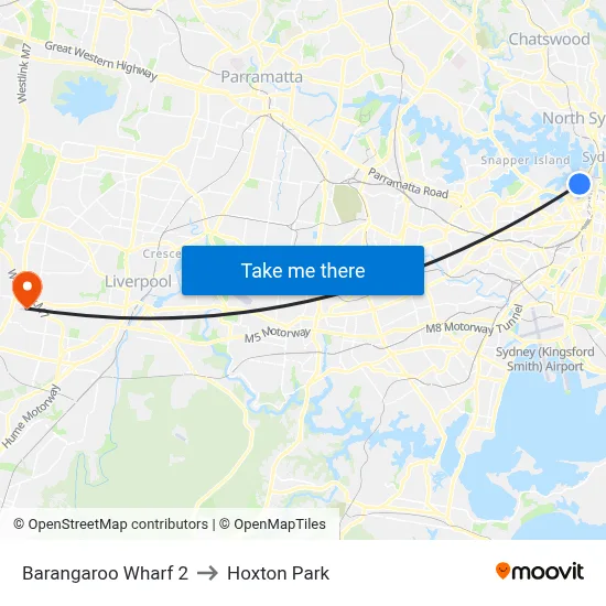 Barangaroo Wharf 2 to Hoxton Park map