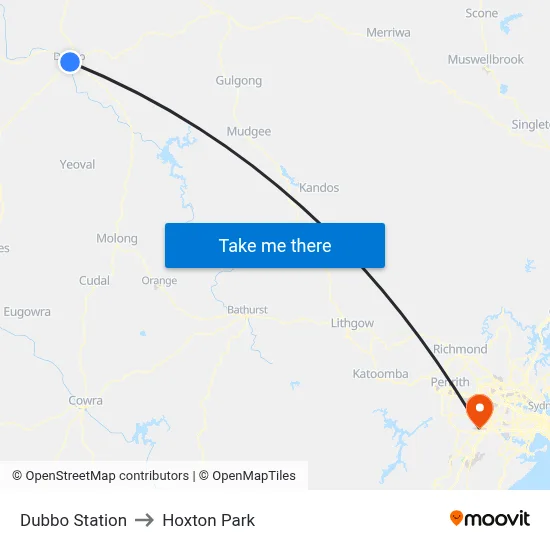 Dubbo Station to Hoxton Park map