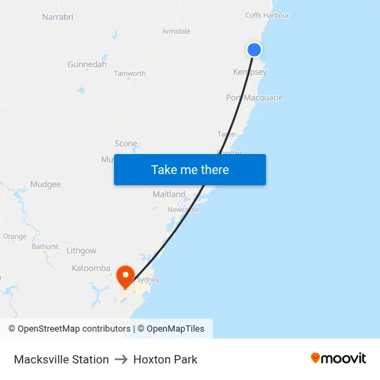 Macksville Station to Hoxton Park map