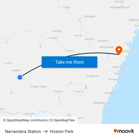 Narrandera Station to Hoxton Park map