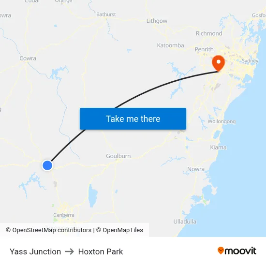 Yass Junction to Hoxton Park map
