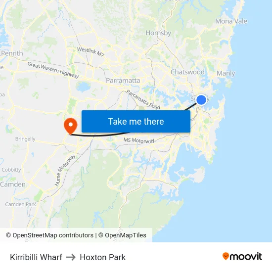 Kirribilli Wharf to Hoxton Park map