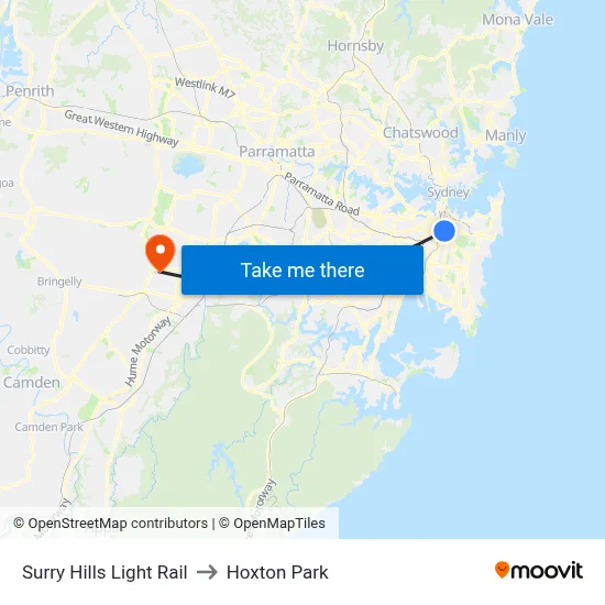 Surry Hills Light Rail to Hoxton Park map