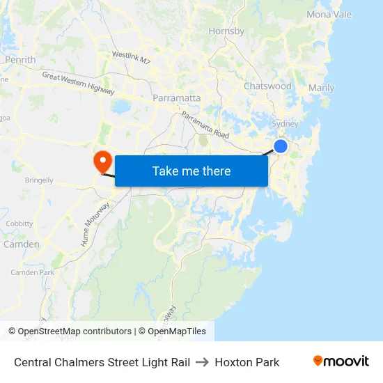 Central Chalmers Street Light Rail to Hoxton Park map