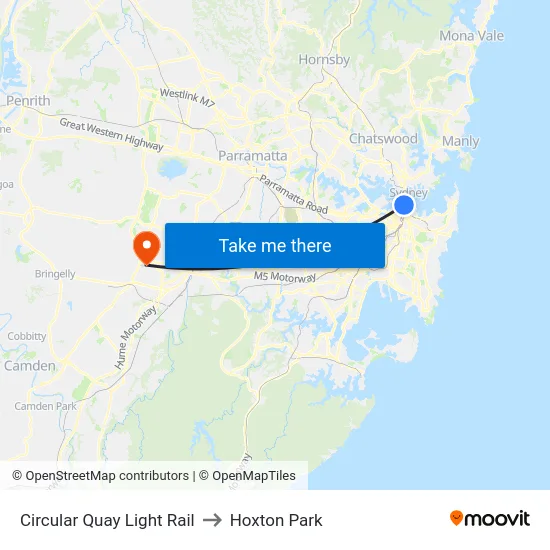 Circular Quay Light Rail to Hoxton Park map
