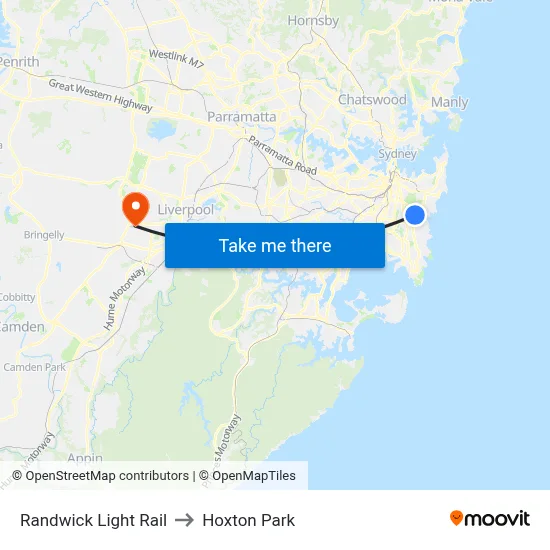 Randwick Light Rail to Hoxton Park map