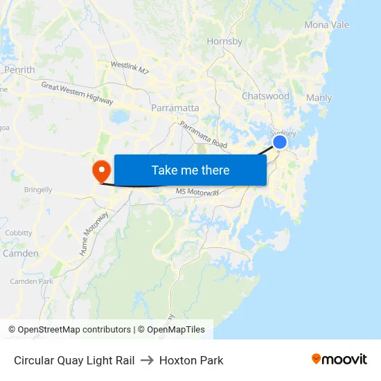 Circular Quay Light Rail to Hoxton Park map