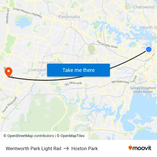Wentworth Park Light Rail to Hoxton Park map