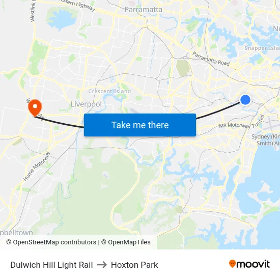 Dulwich Hill Light Rail to Hoxton Park map