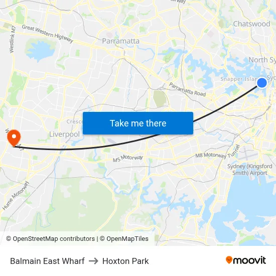 Balmain East Wharf to Hoxton Park map