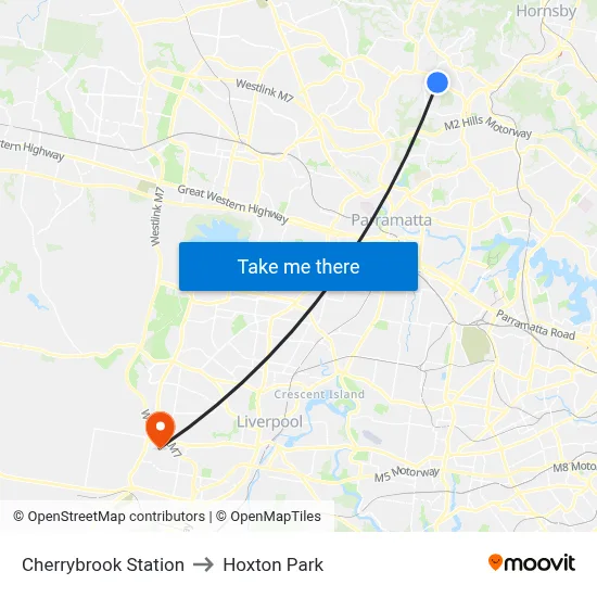 Cherrybrook Station to Hoxton Park map