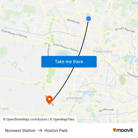 Norwest Station to Hoxton Park map