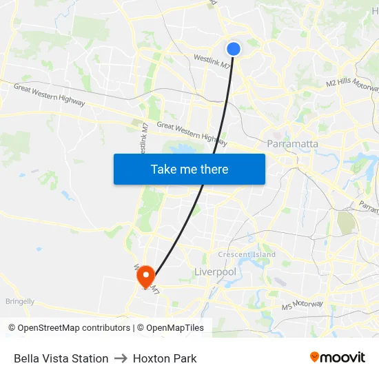 Bella Vista Station to Hoxton Park map