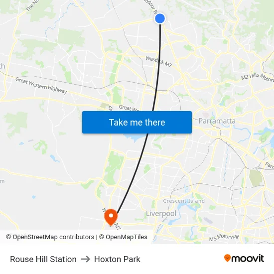 Rouse Hill Station to Hoxton Park map