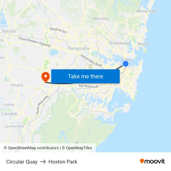 Circular Quay to Hoxton Park map