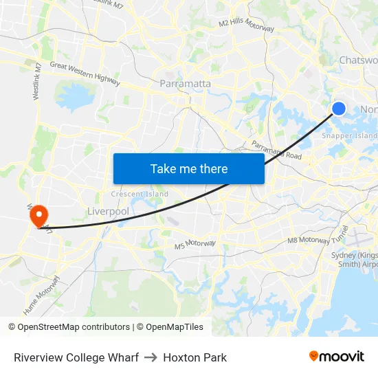 Riverview College Wharf to Hoxton Park map