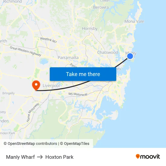 Manly Wharf to Hoxton Park map