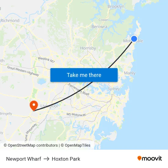 Newport Wharf to Hoxton Park map
