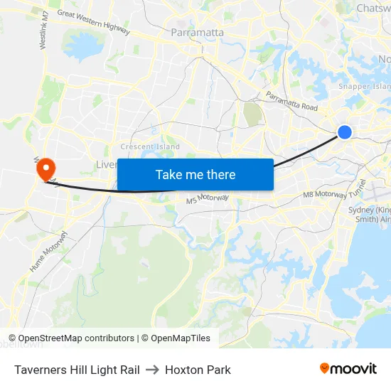 Taverners Hill Light Rail to Hoxton Park map
