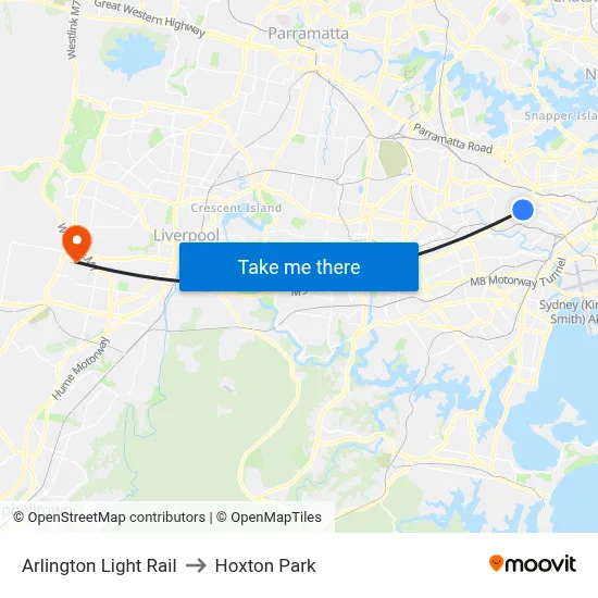 Arlington Light Rail to Hoxton Park map