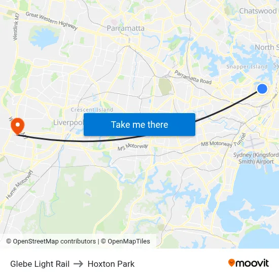 Glebe Light Rail to Hoxton Park map
