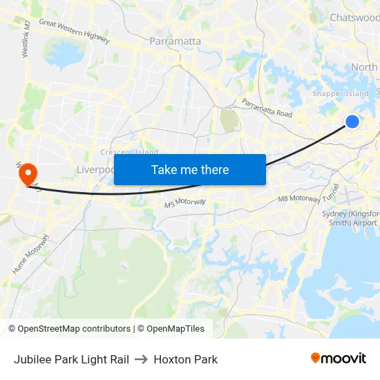 Jubilee Park Light Rail to Hoxton Park map