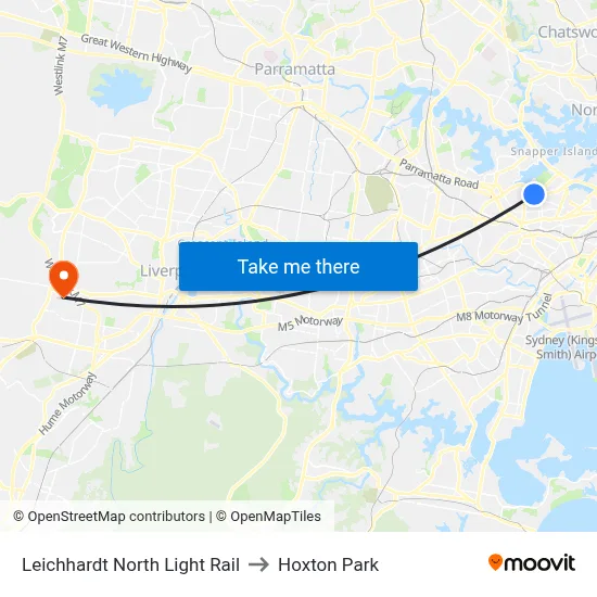 Leichhardt North Light Rail to Hoxton Park map