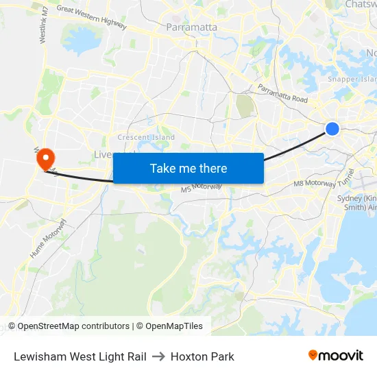 Lewisham West Light Rail to Hoxton Park map