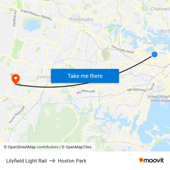 Lilyfield Light Rail to Hoxton Park map