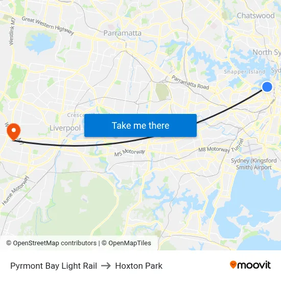Pyrmont Bay Light Rail to Hoxton Park map
