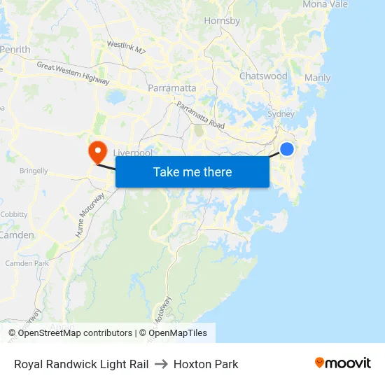 Royal Randwick Light Rail to Hoxton Park map