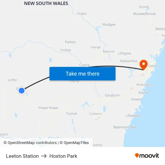 Leeton Station to Hoxton Park map