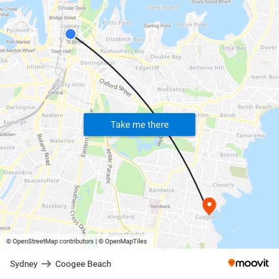 Sydney to Coogee Beach map