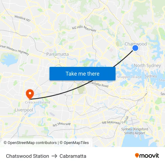 Chatswood Station to Cabramatta map