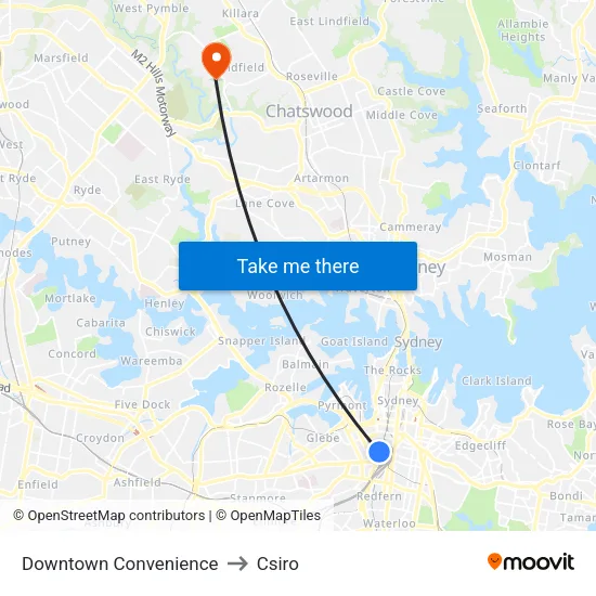 Downtown Convenience to Csiro map