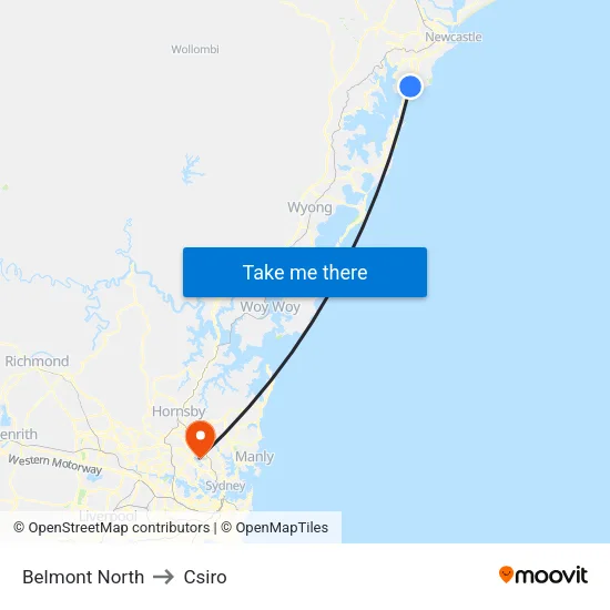 Belmont North to Csiro map